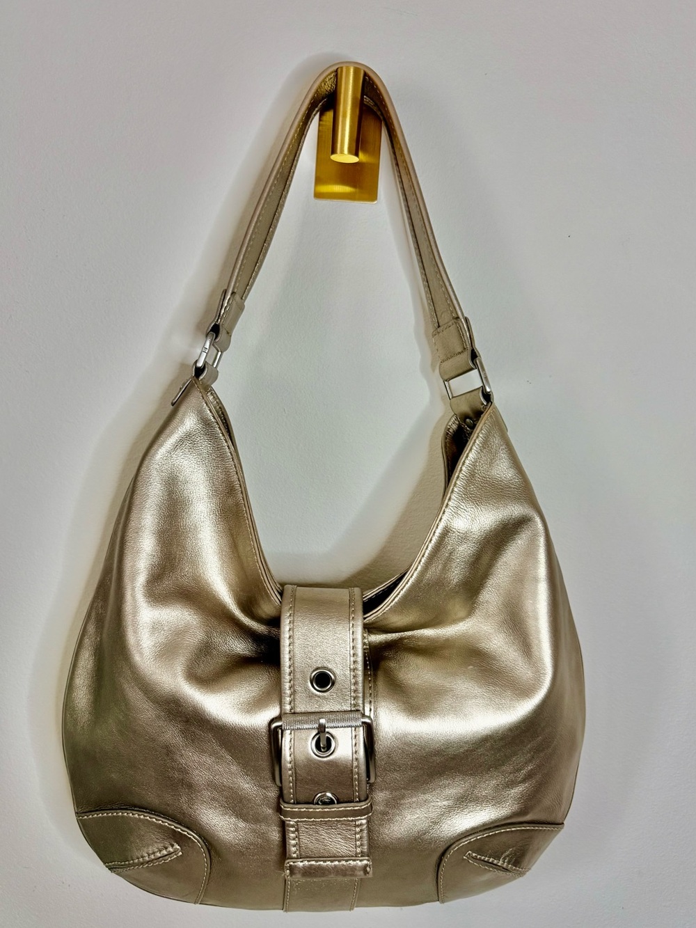 Michael Kors Y2k Luxury  Collection Metallic Gold Hobo Bag with Buckle Detail